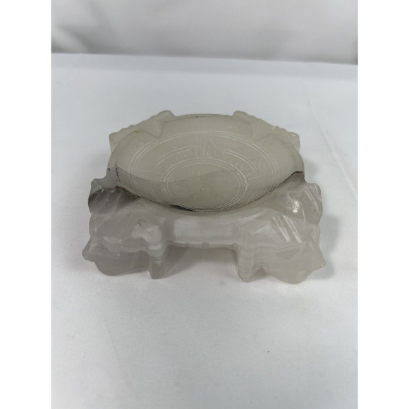Alabaster Onyx Stone Ashtray Carved Faces Mexican Aztec Engraved 4 inch - Picture 1 of 7